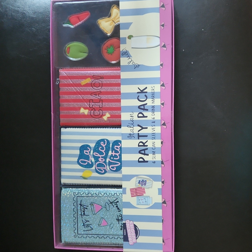 Drinking Buddies Dolce Vita Italian Party Pack with Pink, Blue, and Red Designs